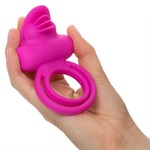 Ярко-розовое эрекционное кольцо Silicone Rechargeable Dual Clit Flicker - фото 1408924