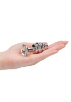 Серебристая анальная пробка с прозрачным кристаллом Ribbed Diamond Plug - 7,3 см. - фото 172049