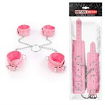Комплект розовых наручников и оков на металлических креплениях с кольцом - фото 169689