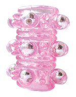 Розовая насадка на пенис Crystal sleeve с шариками и пупырышками - 5,5 см. - фото 169737