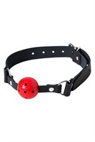 Красный кляп-шарик на черном регулируемом ремешке - фото 170245