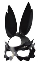 Черная лаковая кожаная маска  Зайка  с длинными ушками - фото 171680