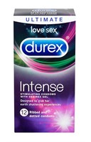 Рельефные презервативы со стимулирующей смазкой Durex Intense Orgasmic - 12 шт. - фото 260694