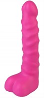 Ярко-розовый анальный стимулятор с мошонкой - 14 см. - фото 170467