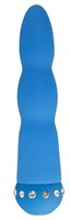 Голубой вибратор WAVY WAND со стразами - 14 см. - фото 175236
