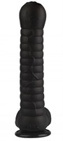 Черный рельефный фаллоимитатор с мошонкой - 27,5 см. - фото 174901