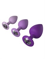 Набор из 3 фиолетовых анальных пробок со стразами Little Gems Trainer Set - фото 175083