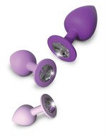 Набор из 3 фиолетовых анальных пробок со стразами Little Gems Trainer Set - фото 286136