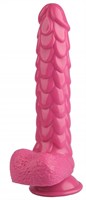 Розовый реалистичный фаллоимитатор с чешуйками на присоске - 24 см. - фото 176838