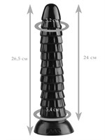Черный рельефный фантазийный фаллоимитатор - 26,5 см.  - фото 176873