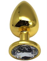 Золотистая анальная пробка с прозрачным кристаллом - 9 см. - фото 176897