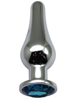 Серебристая анальная пробка с голубым кристаллом - 13 см. - фото 176902