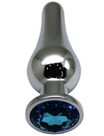 Серебристая анальная пробка с голубым кристаллом - 13 см. - фото 176900