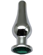 Серебристая анальная пробка с зеленым кристаллом - 13 см. - фото 176905