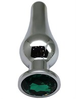 Серебристая анальная пробка с зеленым кристаллом - 13 см. - фото 176903