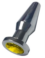 Серебристая анальная пробка с жёлтым кристаллом - 10,3 см. - фото 176925