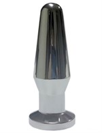 Серебристая анальная пробка с черным кристаллом - 10,3 см. - фото 176933