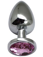 Серебристая анальная пробка с розовым кристаллом - 9 см. - фото 176950