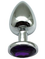 Серебристая анальная пробка с фиолетовым кристаллом - 9 см. - фото 176953