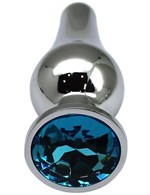 Серебристая анальная пробка с голубым кристаллом - 9,4 см. - фото 176956