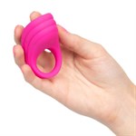Розовое эрекционное виброкольцо с пультом Silicone Remote Pleasure Ring - фото 1307624