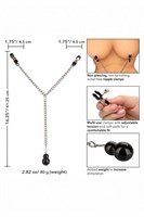 Зажимы для сосков с серебристой цепочкой и утяжелителем Weighted Dual Tier Nipple Clamps - фото 1348347