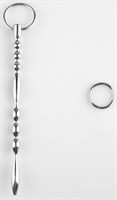 Серебристый фигурный уретральный стимулятор с колечком - 19,5 см. - фото 177117