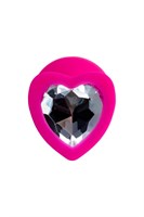 Розовая анальная втулка Diamond Heart с прозрачным кристаллом - 8 см. - фото 1308445