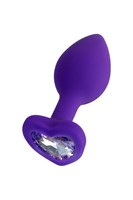 Фиолетовая анальная втулка Diamond Heart с прозрачным кристаллом - 7 см. - фото 1308452