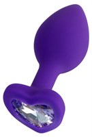 Фиолетовая анальная втулка Diamond Heart с прозрачным кристаллом - 7 см. - фото 1308451