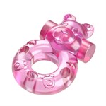 Розовое эрекционное виброкольцо на пенис Pink Bear - фото 1308546