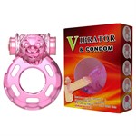Розовое эрекционное кольцо с вибрацией Pink Bear - фото 1431267