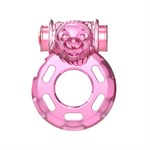 Розовое эрекционное кольцо с вибрацией Pink Bear - фото 1431265