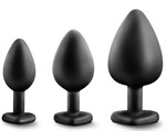 Набор из 3 черных пробок с прозрачным кристаллом-сердечком Bling Plugs Training Kit - фото 1367311