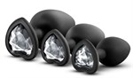 Набор из 3 черных пробок с прозрачным кристаллом-сердечком Bling Plugs Training Kit - фото 1367310