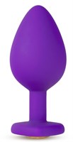 Фиолетовая анальная пробка Bling Plug Medium с золотистым стразом - 8,3 см. - фото 1312000