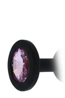 Черная гладкая анальная пробка с розовым кристаллом - 7 см. - фото 1430046