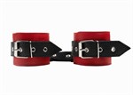 Красно-черные наручники с фиксацией на двух карабинах - фото 1312827