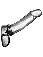 Черное эрекционное лассо на пенис и мошонку на заклепках - фото 1314389