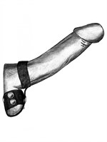 Черная утяжка на пенис и мошонку с кольцом - фото 1348586