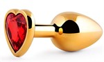 Золотистая анальная пробка с красным стразом-сердечком - 8 см. - фото 301214