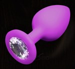 Фиолетовая силиконовая пробка с прозрачным кристаллом - 7,5 см. - фото 1367843