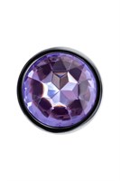 Серебристая гладкая коническая анальная пробка с фиолетовым кристаллом - 7 см. - фото 1433612