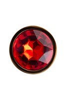 Золотистая гладкая коническая анальная пробка с красным кристаллом - 7 см. - фото 1367965