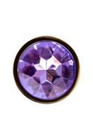 Золотистая анальная втулка с фиолетовым стразом - 7 см. - фото 1367994
