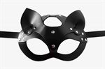 Черная кожаная маска  Кошка  с ушками - фото 1317245