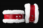 Бело-красные наручники из натуральной кожи с нежным мехом - фото 1317278