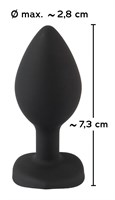 Черная силиконовая анальная пробка с прозрачным стразом-сердечком - 7,3 см. - фото 1317720