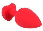 Красная силиконовая анальная пробка с черным стразом-сердечком - 9,3 см. - фото 1317723