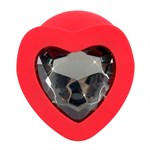 Красная силиконовая анальная пробка с черным стразом-сердечком - 9,3 см. - фото 1317724
